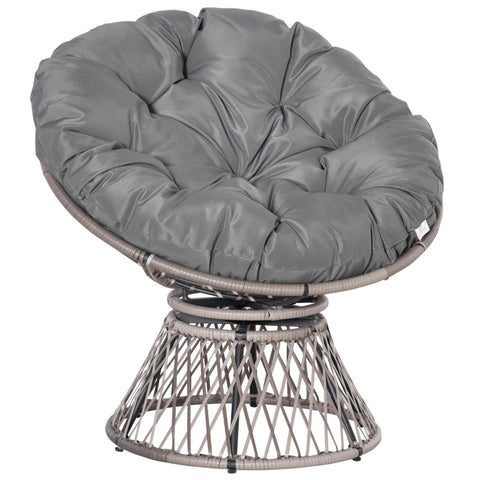 Rootz Papasan Chair - Wicker Chair - Rattan Chair - 360-Degree Rotation - Removable Cushion - Galvanized Steel Frame - W87 x D97 x H86 cm