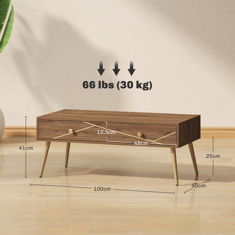 Rootz Coffee Table - Rectangular Living Room Table - Spacious Table Top - 2 Drawers - Modern Luxury - 100 x 50 x 41 cm