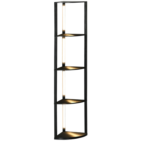 Rootz LED Floor Lamp with Shelf - Modern Black Standing Lamp - Tall Corner Lamp - 3 Brightness Levels - Integrated LED - 41cm x 29.5cm x 163.5cm