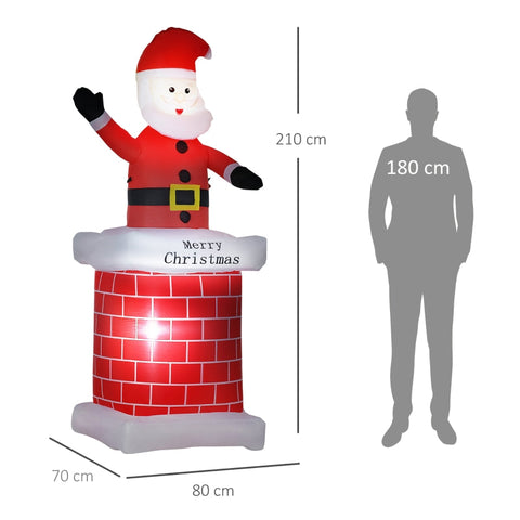 Rootz Inflatable Santa Claus with Chimney - Christmas Decoration - LED Lighted Santa - Festive Glow - Easy Setup - Weather-Resistant - 80cm x 70cm x 210cm