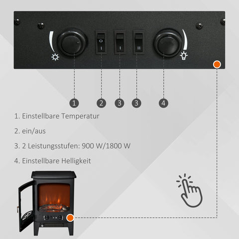 Rootz LED Electric Fireplace - Standing Heater - Flame Effect Stove - Adjustable Heat - Cozy Ambience - Black - 39x26x54.8cm
