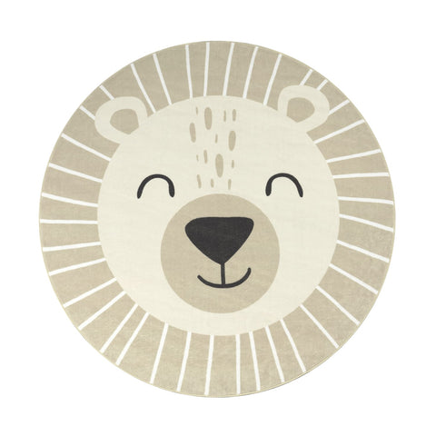 Round Children's Rug – Soft Short-Pile – Durable, Washable Play Mat – Cute Animal Motifs