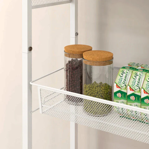 Rootz Niche Trolley - Multi-purpose Trolley - Kitchen Trolley - 3 Shelves - Hooks - Chipboard - White - 58 cm x 18.5 cm x 87 cm