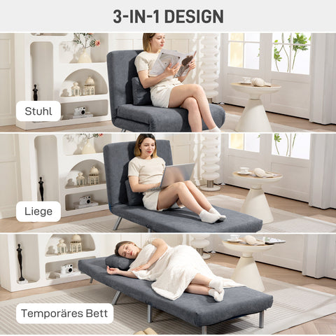 Rootz Upholstery Armchair with Bed Function - Sleeper Chair - Guest Sofa Bed - Versatile 3-in-1 Design - Velvet Fabric - 75cm x 80cm x 83cm - Grey