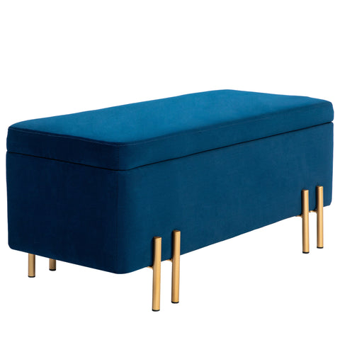 Rootz Dark Blue Upholstered Bench - Storage Bench - Footrest - Hidden Storage - 100 x 40 x 42 cm