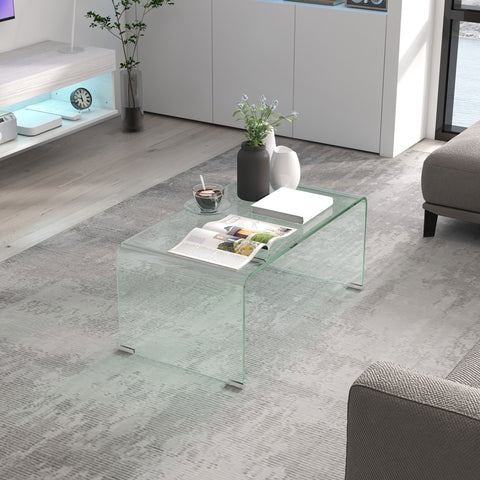 Rootz Glass Coffee Table - Living Room Table - Rectangular Transparent Table - Modern Design - Non-Slip Pads - 80cm x 45cm x 35cm