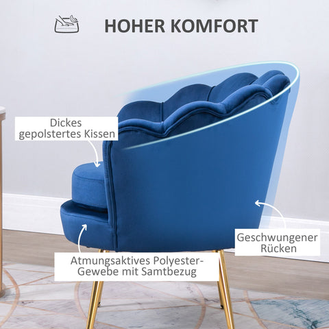 Rootz Lounge Armchair - Vintage Velvet Chair - Club Seating - Cozy Comfort - 76cm x 67cm x 74cm - Blue
