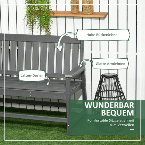 Rootz Country Style Weatherproof Garden Bench - Outdoor Seating - Rustic Park Bench - Durable Plastic - 124cm x 60cm x 87cm - Dark Gray