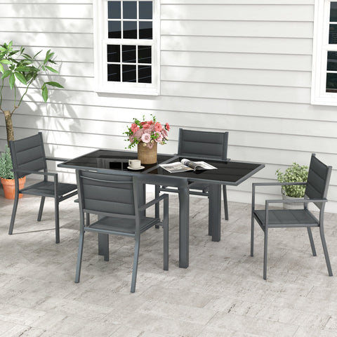 Rootz Garden Furniture Set - Outdoor Dining Set - Aluminum Patio Set - Extendable Table for 4-6 - 80/160cm x 80cm x 75cm Table, Dark Gray