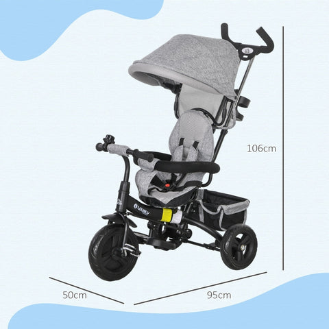Rootz 6-in-1 Children's Tricycle - Kids Trike - Toddler Bike - Optimal Balance - Enhanced Safety - Adjustable Design - 95cm x 50cm x 106cm - Metal, Plastic, Polyester - Gray