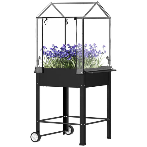 Rootz Raised Garden Bed with Plastic Cover - Elevated Planter - Mobile Jardinates - Improved Drainage - 67cm x 69cm x 147cm