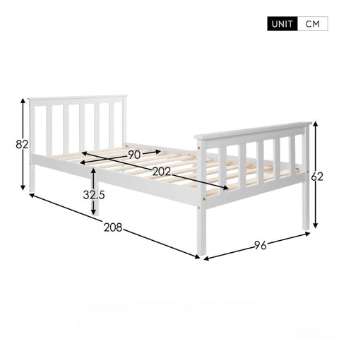 Rootz White Single Bed - Minimalist Bed Frame - Elegant Pine Bed - Durable Design - 208L x 96W x 82H cm