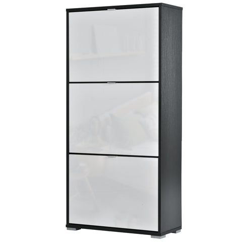Rootz Shoe Cabinet - Shoe Storage - Entryway Organizer - Ergonomic Design - 60W x 26D x 124H cm - Black and White Finish