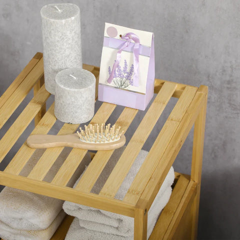 Rootz Bathroom Cabinet - Bathroom Shelf - Bamboo - 1 Shelf - 1 Cabinet - Natural - 33 cm x36.5 cm x67 cm