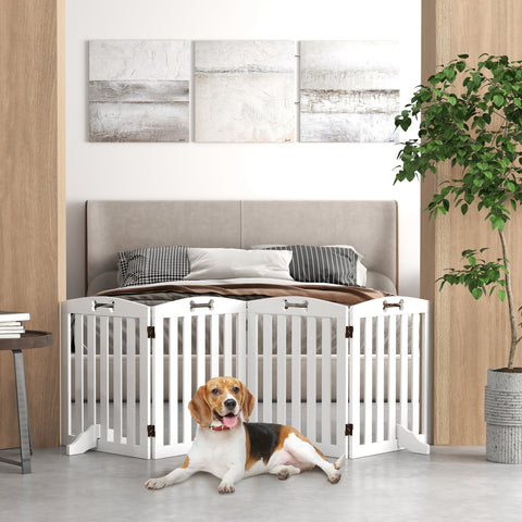Rootz Free-Standing Dog Grille - Pet Barrier - Safety Gate - Non-Slip Support Feet - 207.5 x 30 x 61cm - White MDF Design