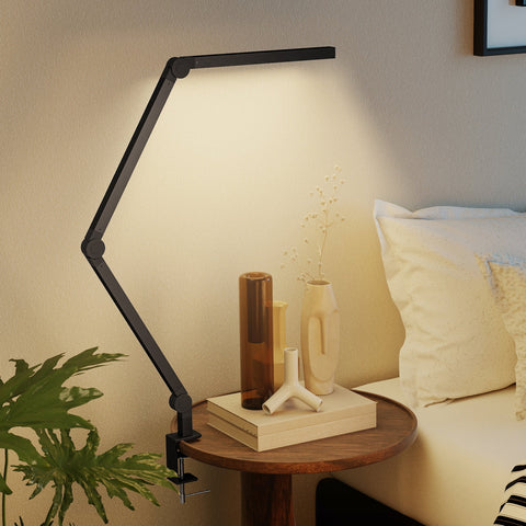 Rootz Desk Lamp - Adjustable Brightness Light - Metal Clamp Task Light - Eye Comfort - 121.5 x 3.8 x 5.5cm - Black - 96 LEDs