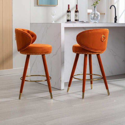 Rootz Velvet Bar Stool - Retro Stools - Luxurious Seats - 360° Rotation - Dimensions: 53cm x 50.5cm x 93cm