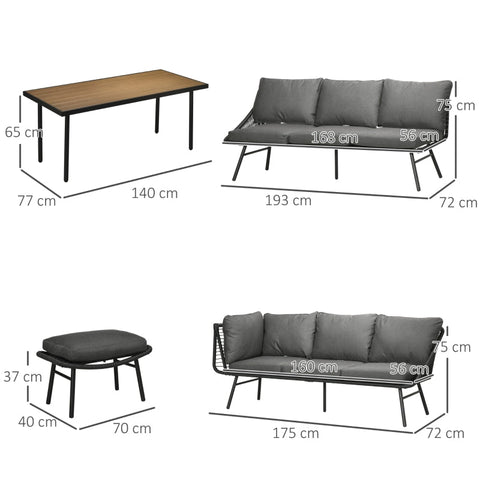 Rootz Garden Furniture Set - 5 Piece Outdoor Patio Set - Rattan Furniture - Steel Frame - Weatherproof - Cozy Seating Area - 193cm x 72cm x 75cm
