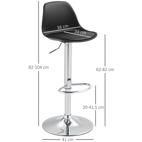 Rootz 2 Set Bar Stools - Bar Chairs - Swivel Chairs - Height Adjustable Comfort - 42x38x82-104 cm - Black and Silver