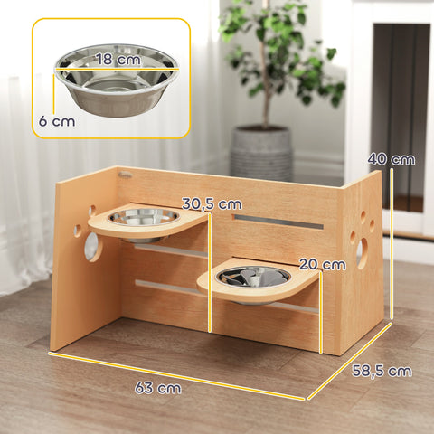 Rootz Height-Adjustable Dog Bowl - Pet Feeder - Elevated Dish - Promotes Digestion - 63cm x 58.5cm x 40cm Brown