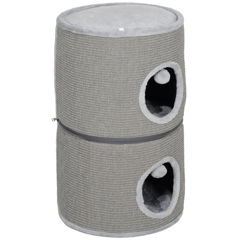 Rootz Modular Cat Tower - Scratch Bin - Cat Activity Center - Removable Zipper - Sisal Protection - Ø 42 x 69h cm - Grey