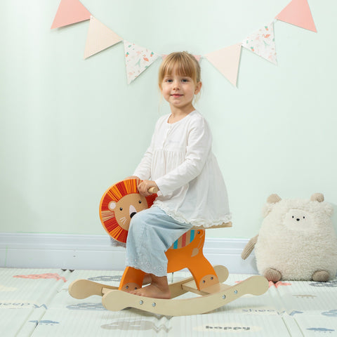 Rootz Rocking Horse Lion Design - Kids Rocker - Wooden Rocker - Promotes Balance & Strength - Orange - 25kg Capacity - 59x27x44cm