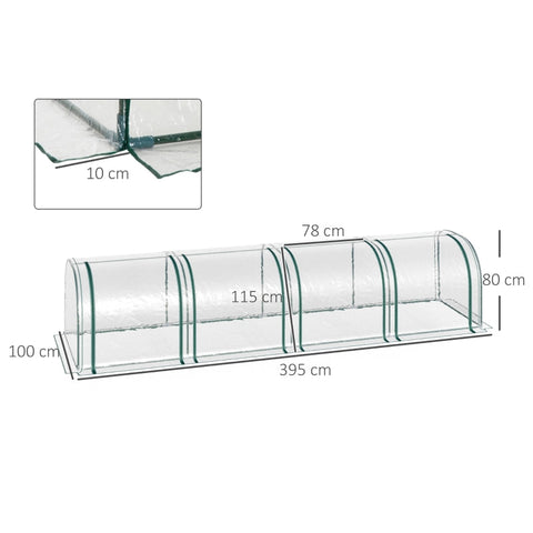 Rootz Tunnel Greenhouse - Plant Shelter - Garden Greenhouse - High Stability - Easy Access - Lightweight and Portable - 395cm x 100cm x 80cm - Steel Frame
