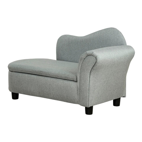 Rootz Children's Sofa - Chaise Longue - Hidden Storage Compartment - Eucalyptus Wood Frame - Imitation Linen - Gray - 80 x 40 x 49cm