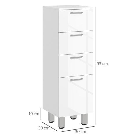 Rootz Bathroom Cabinet - Bathroom Storage Unit - 4 Drawer Organizer - Space-Saving Design - 30cm x 30cm x 93cm - White Chipboard