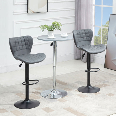 Rootz Faux Leather Bar Stools Set - Adjustable Height Stools - Rotating Seats - Steel Frame - Gray - 47cm x 51.5cm x 89-109cm