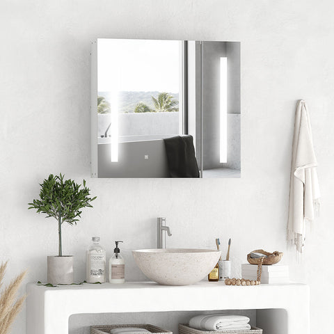 Rootz Wall-Mounted Bathroom Mirror Cabinet - LED Mirror - Vanity Storage - Adjustable Lighting - 70cm x 15cm x 65cm White
