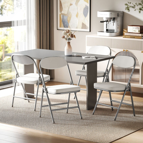 Rootz 4-Set Padded Folding Chairs - Foldable Chairs - Seating Comfort - Metal Frame - White - 82H cm - Seat 40 x 40 x 46 cm