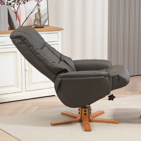 Rootz Recliner with Footrest - Adjustable Chair - Tilting Seat - 135° Rocking - 71W x 84D x 102H cm, Gray Synthetic Cover