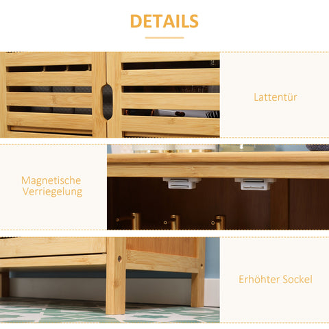 Rootz Bathroom Cabinet - Bamboo Storage - Lamella Design - Compact with Ample Storage - 68b x 32t x 86h cm