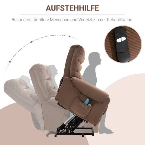Rootz Power Lifting Chair with Stand-Up Aid - Electric TV Recliner - Vibration Massage - Heating Pads - Brown - 79cm x 97cm x 103cm