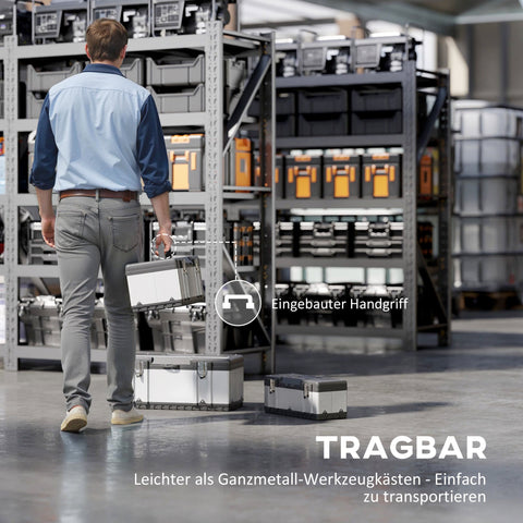 Rootz 3-Part Toolbox Set - Stainless Steel Storage - Portable Organizer - Durable & Shockproof - 39.5cm x 18.5cm x 17cm, 47cm x 23.8cm x 20.3cm, 58.2cm x 29.8cm x 25.5cm