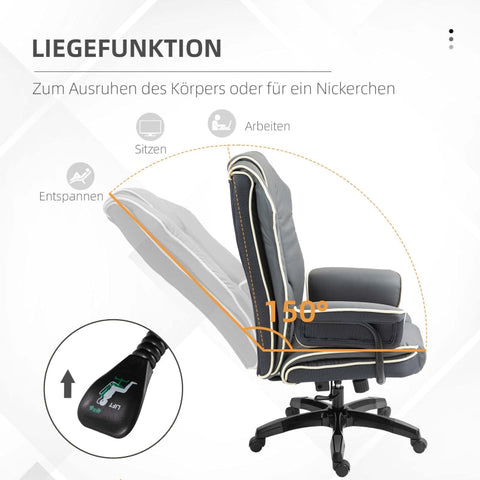 Rootz Ergonomic Office Chair - Computer Chair - Desk Chair - Faux Leather - Adjustable Height - 76cm x 80cm x 118-124cm