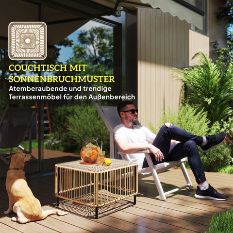 Rootz Poly Rattan Garden Table - Weatherproof Side Table - Quadratic Table - Durable Design - 65cm x 65cm x 43cm