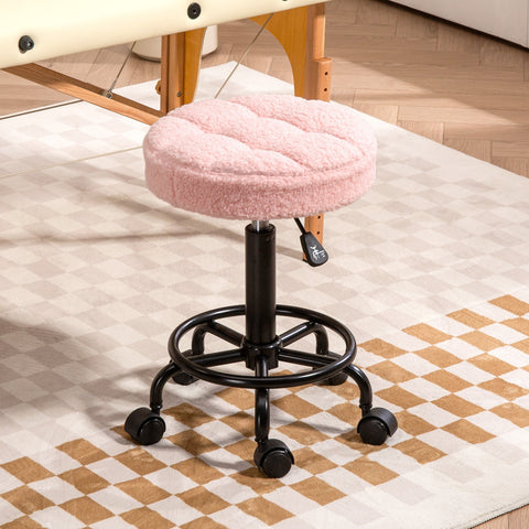 Rootz Height-Adjustable Pink Roll Stool - Rotating Stool - Work Chair - 360° Rotatable Base - Luxurious Comfort - Ø50 x 50-66 cm