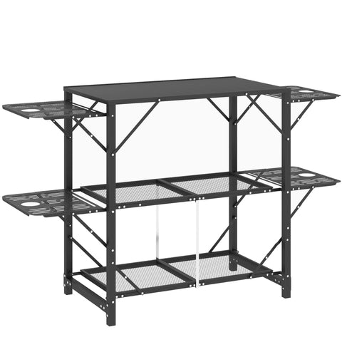Rootz Camping Table - Picnic Table - Outdoor Kitchen Cabinet - Increased Storage - Compact and Portable - Durable Construction - 126cm x 44cm x 80cm - Black