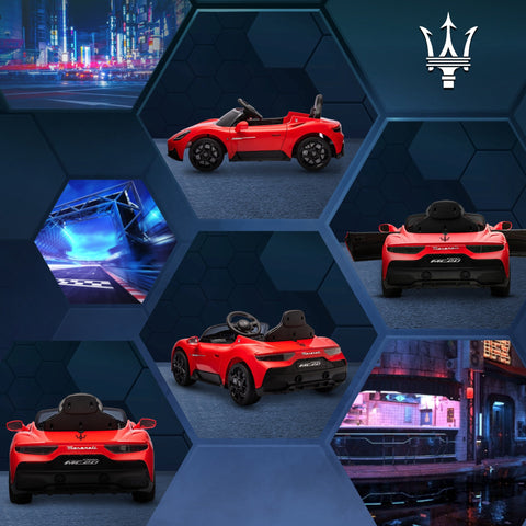 Rootz Maserati MC20 Electric Car for Kids - 12V Ride-On - Remote Control - LED & Music - Safe & Fun - 105cm x 65.5cm x 42cm Red