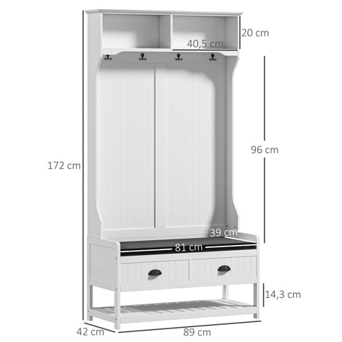 Rootz Wardrobe Stand with Hook - Cloakroom with Bench - Hallway Organizer - Tilt Protection - 89cm x 42cm x 172cm
