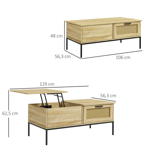 Rootz Coffee Table with Folding Tray - Living Room Table - Natural Wood Finish - Space Saver - 106 x 56.3 x 48 cm