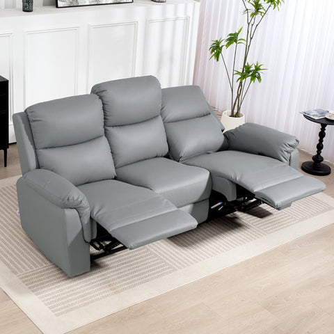 Rootz 3-Seater Sofa - Couch - Lounge Sofa - Comfortable Support - Grey Synthetic Leather - 205cm x 89cm x 102cm