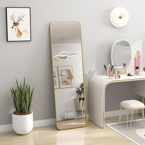 Rootz Full Body Mirror - Free-Standing - Tiltable Metal Frame - Elegant Gold - 160 x 50 cm - Full-View Design