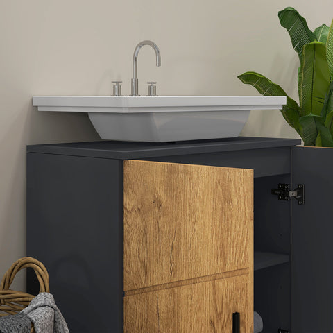 Rootz Sink Cabinet Washbasin - Bathroom Furniture - Vanity Unit - Adjustable Shelf - 60 x 30 x 60 cm Grey and Brown Look