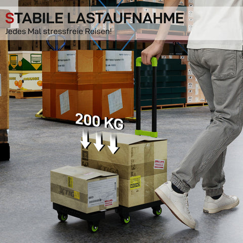 Rootz Sack Truck - Foldable Hand Trolley - Metal Dolly - Adjustable Handle - Up to 200kg Load - 49 x 35 x 102 cm - Compact Storage - Green,Black