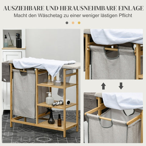 Rootz Bamboo Laundry Collector - Fabric Basket - Laundry Sorter - Ironing Board - 113cm x 34cm x 82cm - Eco-Friendly & Stylish Bamboo