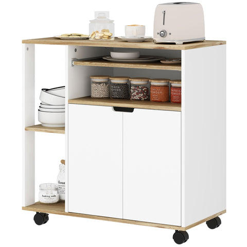 Rootz Rolling Kitchen Trolley - Mobile Cart - Kitchen Island - Adjustable Shelves - Ample Storage - 80x40x82 cm - White-Brown