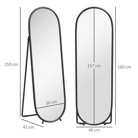 Rootz Oval Full Body Mirror - Free-Standing - Metal Frame - Enhances Room Brightness - 40x160cm Black